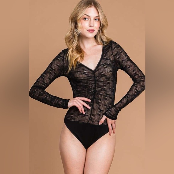 Culture Code Round Neck Mesh Perspective Bodysuit - Picture 3 of 4